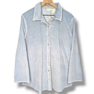 J. Jill Corduroy Shirt Jacket Light Blue Velvet Detail Large 100% Cotton